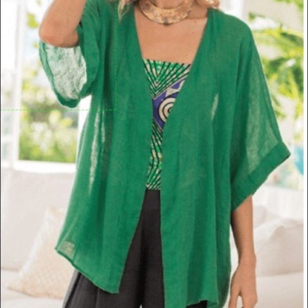 Soft Surroundings Green Topper 100% Linen Size S/M